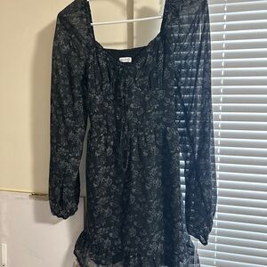 Hollister Black Floral Long Sleeve Dress XS